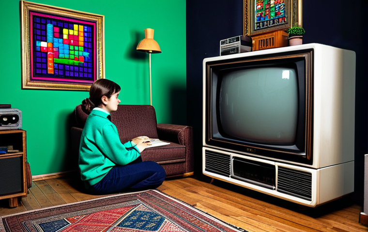 레트로 아날로그 게임 - **
"A person playing Tetris on an old CRT television, fully clothed, modest room interior with retr...